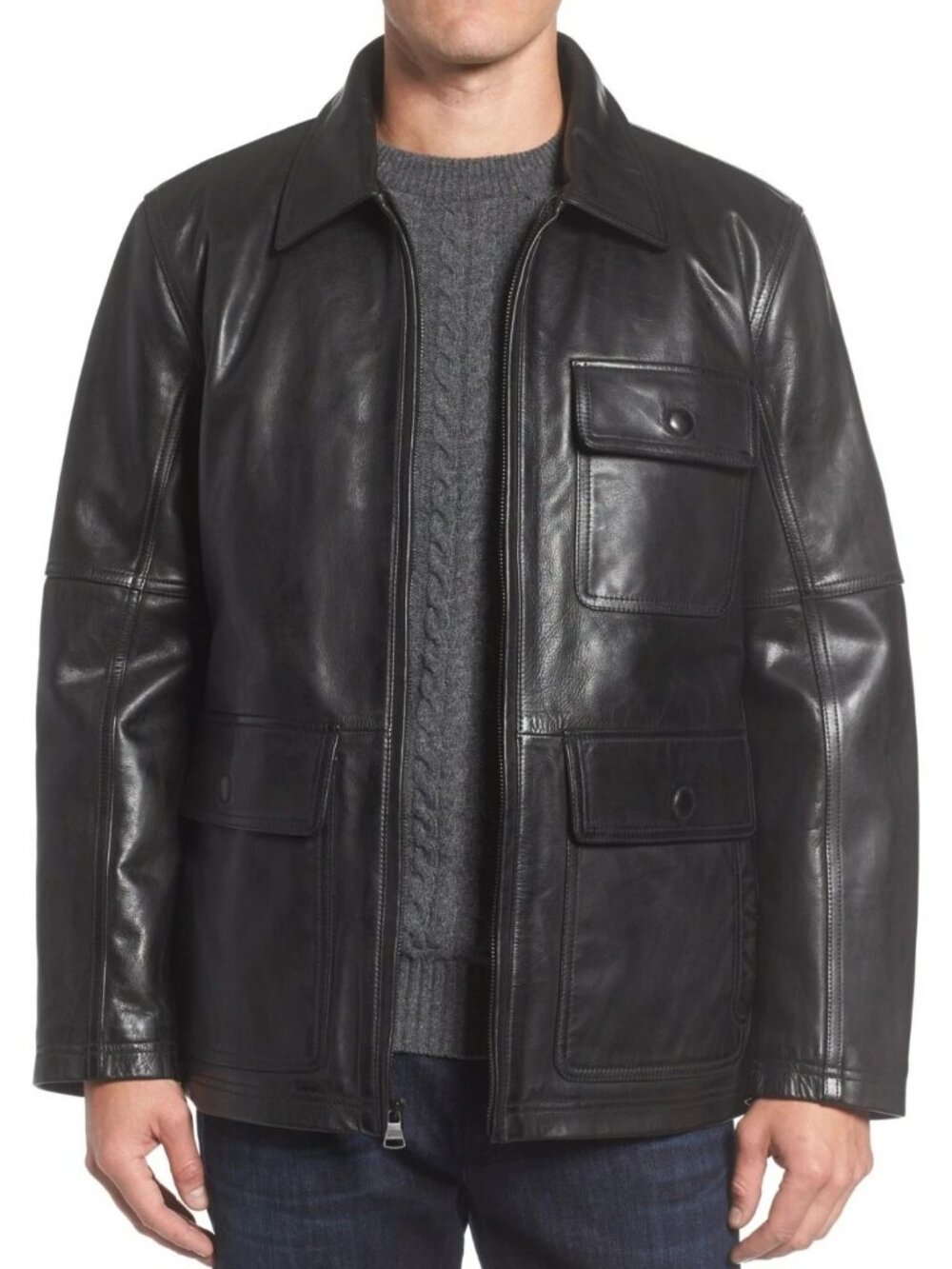 $680 ANDREW MARC Bakers Leather Jacket COAT MOTO BIKER BLACK WATER RESIST M